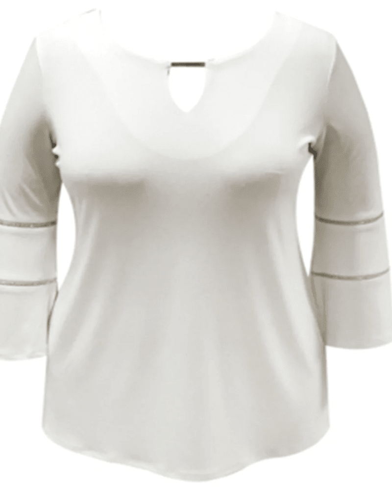 Front of a size XXXXL JM Collection Women's Plus Bell Sleeve Keyhole Top White Size XXXXL in White by JM Collection. | dia_product_style_image_id:311312